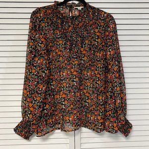 Topshop floral mock neck flowy long sleeve blouse